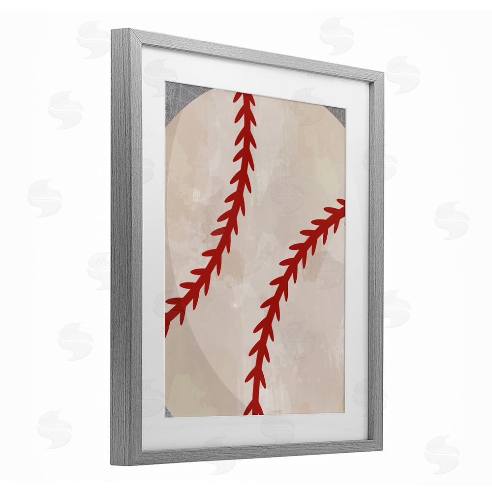 Christine Simpson Art Bouncing Fun Baseball Gray Framed Print Under Glass with White Mat Wall Art