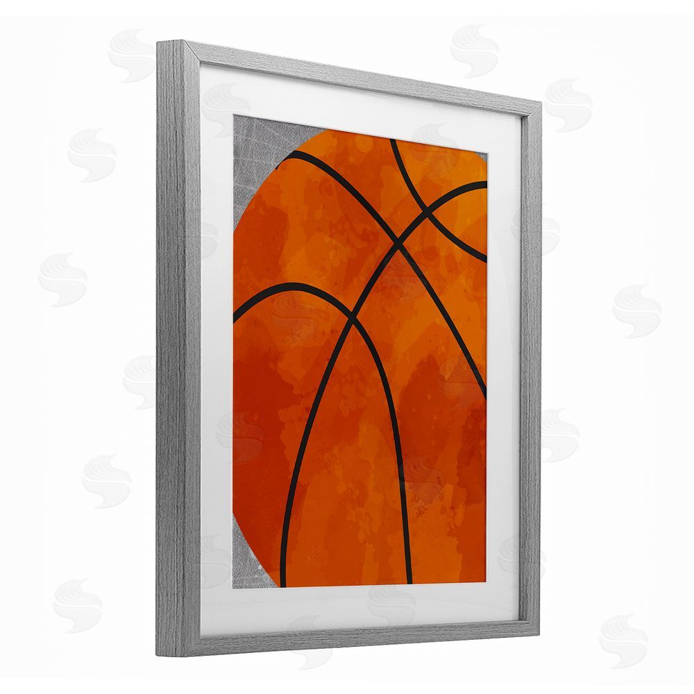 Christine Simpson Art Bouncing Fun Basketball Gray Framed Print Under Glass with White Mat Wall Art