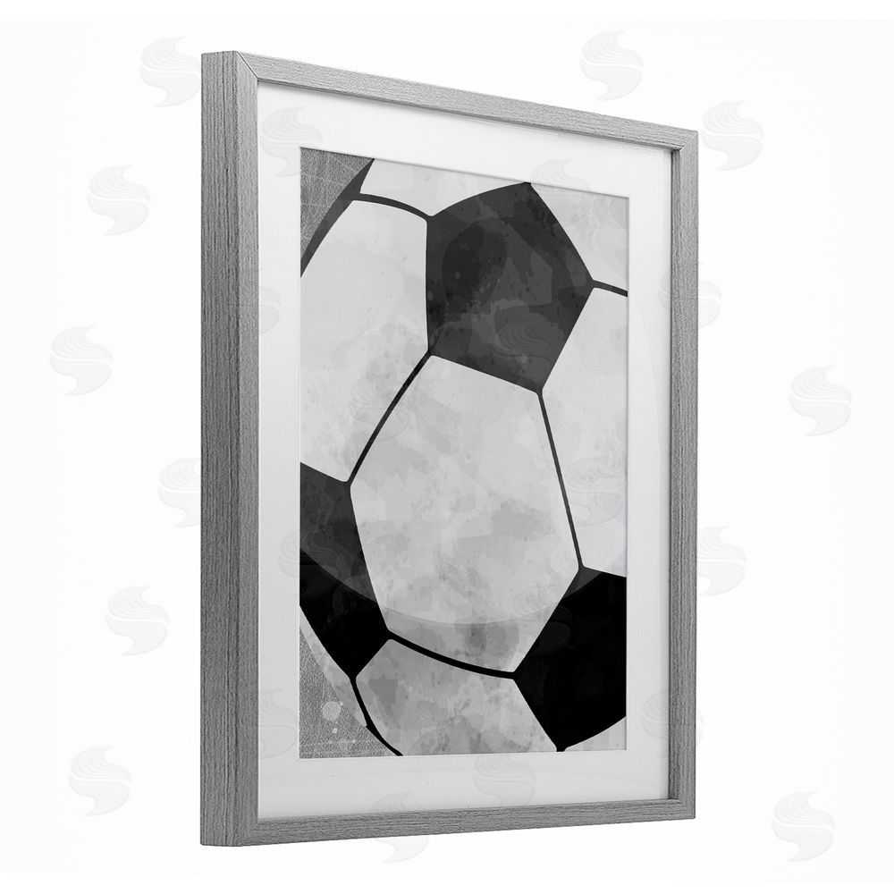 Christine Simpson Art Bouncing Fun Soccer Ball Gray Framed Print Under Glass with White Mat Wall Art