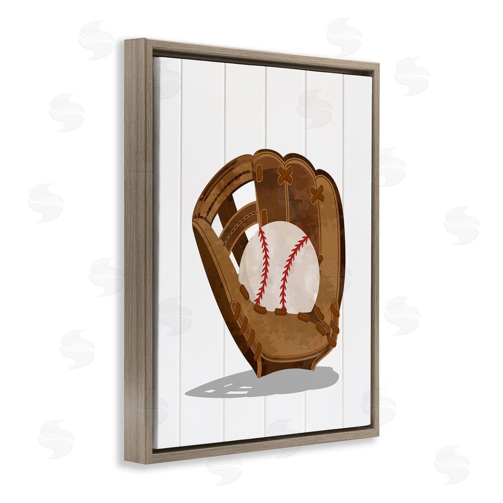 Christine Simpson Art Sporty Baseball in Glove Brown Floating Frame Canvas Wall Art Print