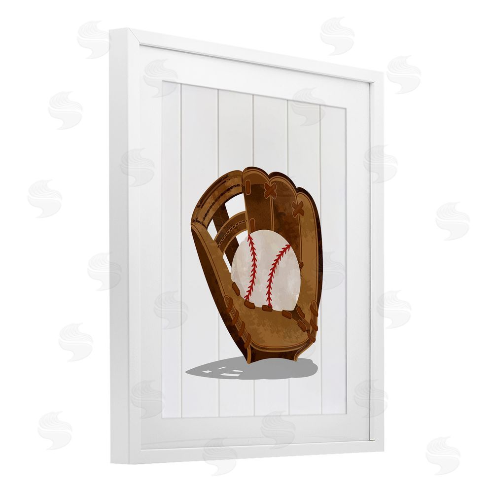 Christine Simpson Art Sporty Baseball in Glove White Framed Print Under Glass with Mat Wall Art