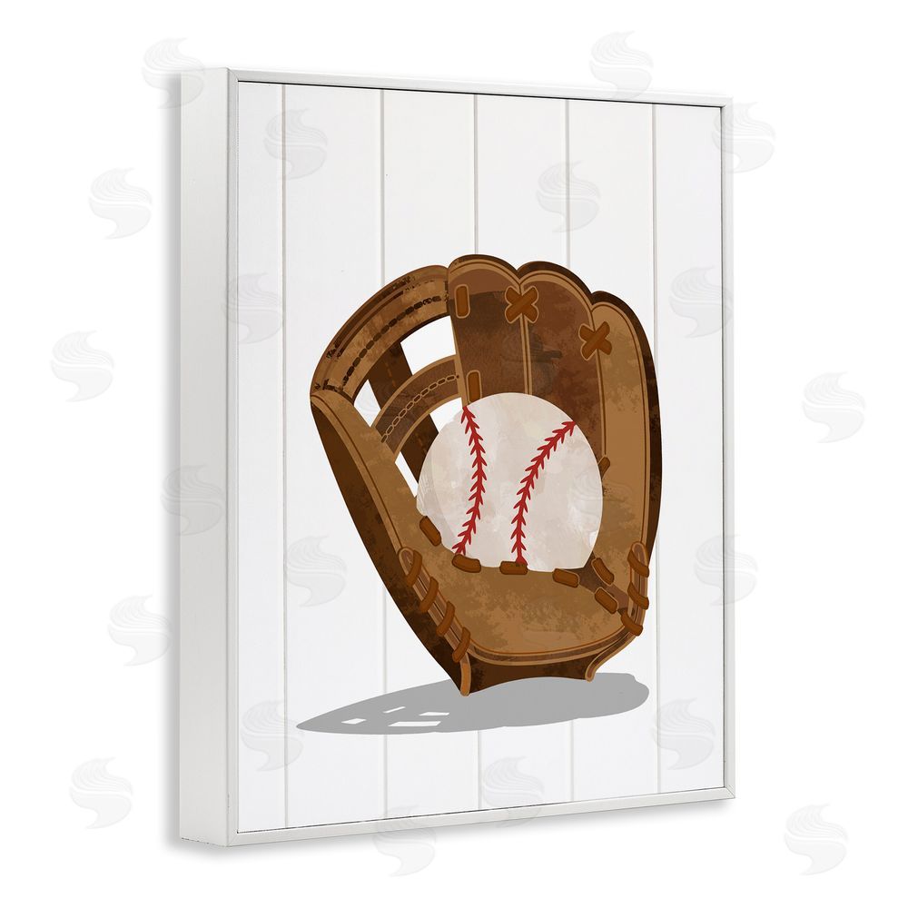 Christine Simpson Art Sporty Baseball in Glove White Framed Giclee Wall Art Print