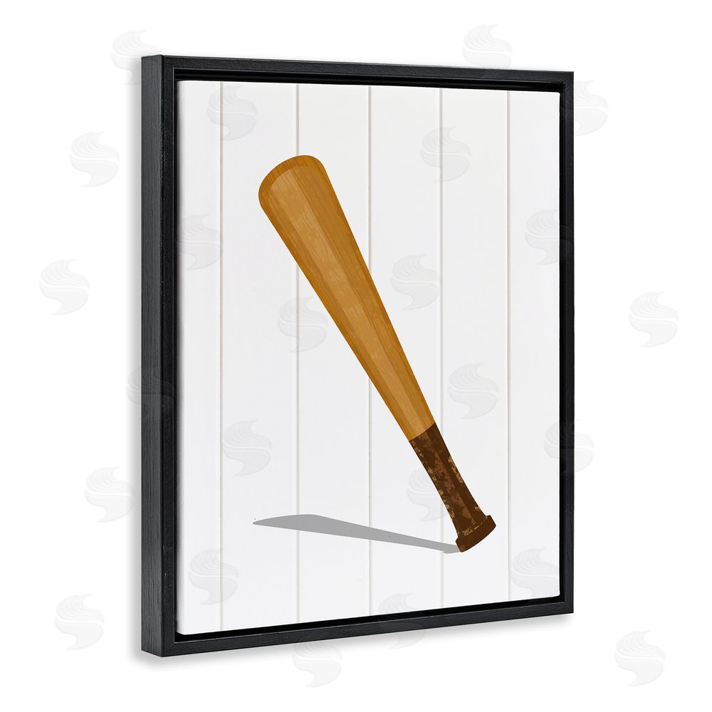 Christine Simpson Art Sporty Baseball Bat Black Floating Frame Canvas Wall Art Print
