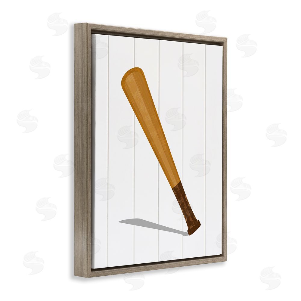 Christine Simpson Art Sporty Baseball Bat Brown Floating Frame Canvas Wall Art Print