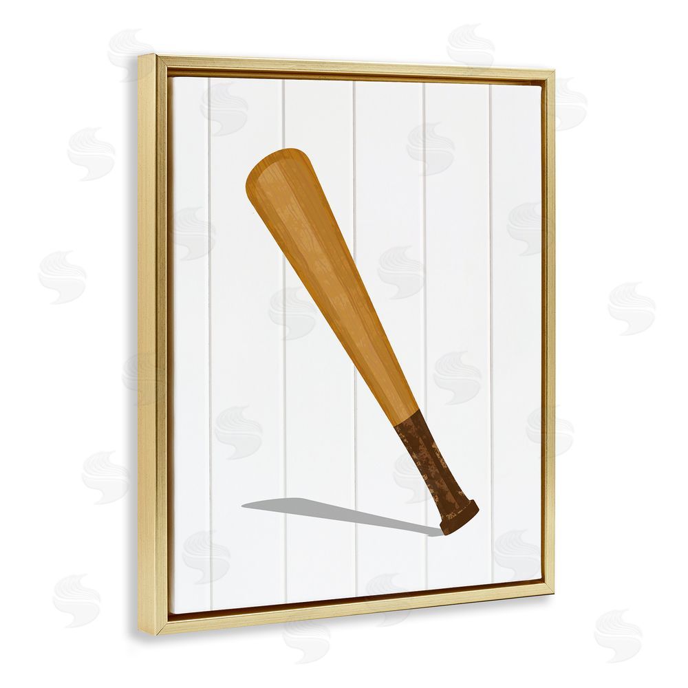 Christine Simpson Art Sporty Baseball Bat Gold Floating Frame Canvas Wall Art Print