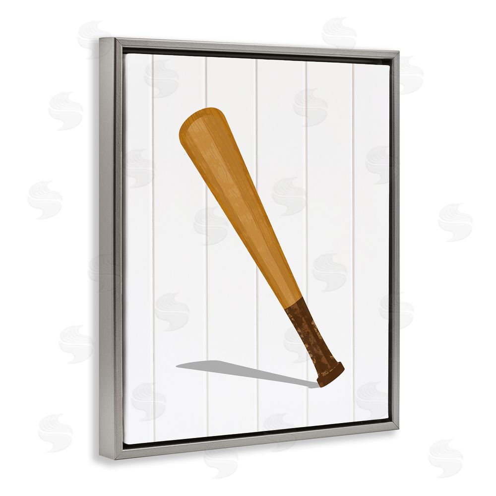 Christine Simpson Art Sporty Baseball Bat Gray Floating Frame Canvas Wall Art Print