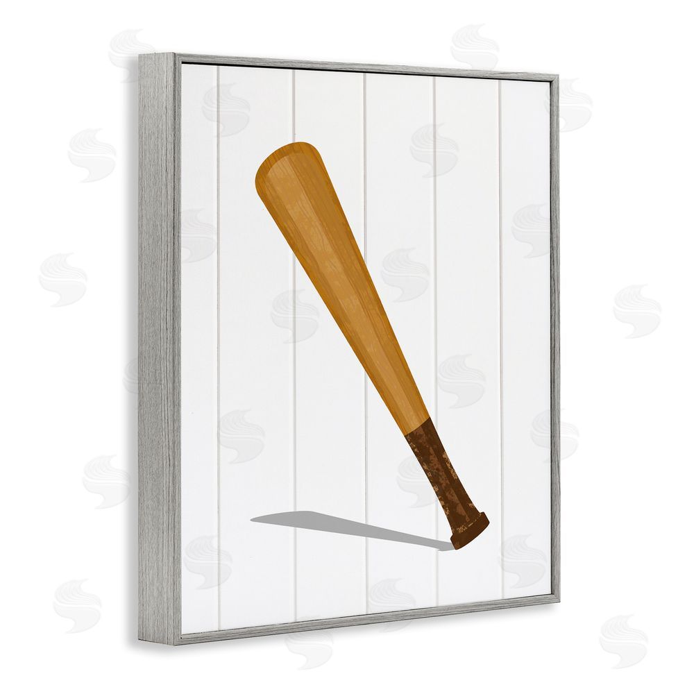 Christine Simpson Art Sporty Baseball Bat Gray Framed Giclee Wall Art Print