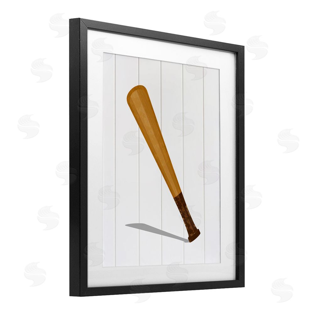 Christine Simpson Art Sporty Baseball Bat Black Framed Print Under Glass with White Mat Wall Art