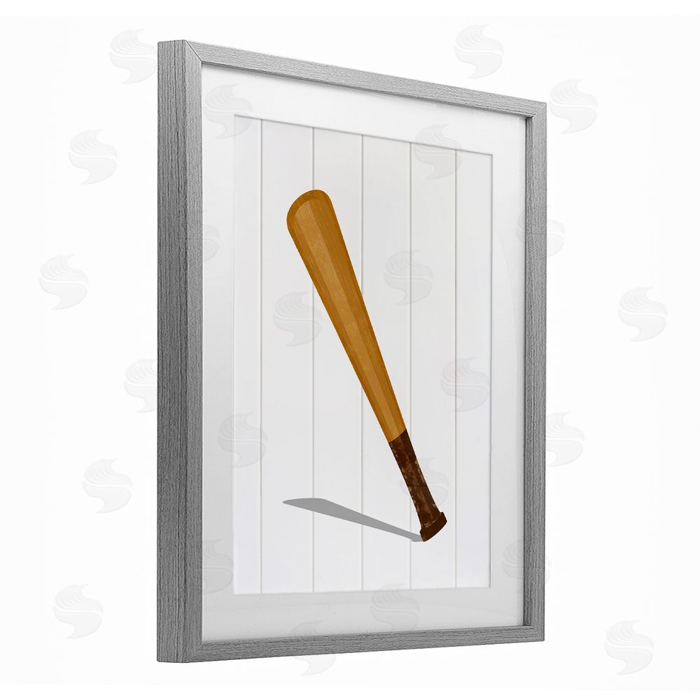 Christine Simpson Art Sporty Baseball Bat Gray Framed Print Under Glass with White Mat Wall Art