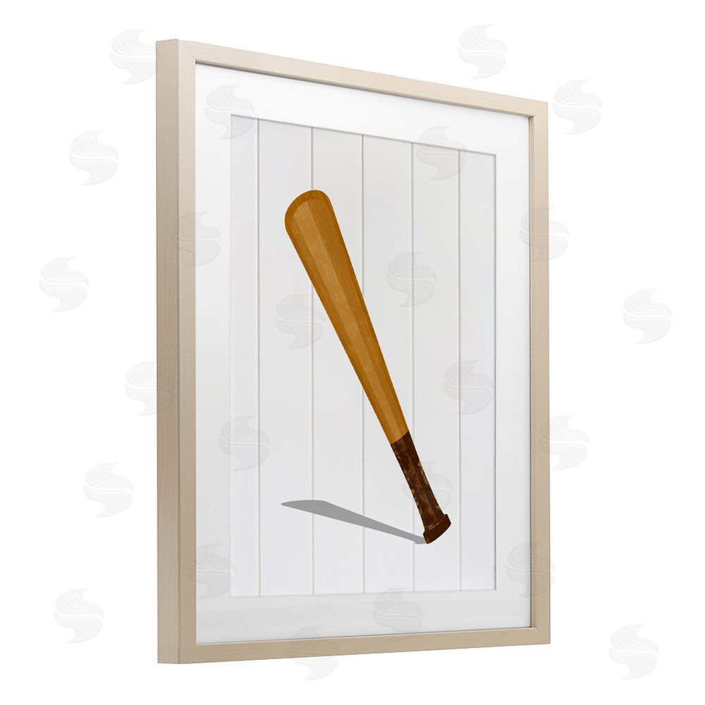 Christine Simpson Art Sporty Baseball Bat Birch Framed Print Under Glass with White Mat Wall Art