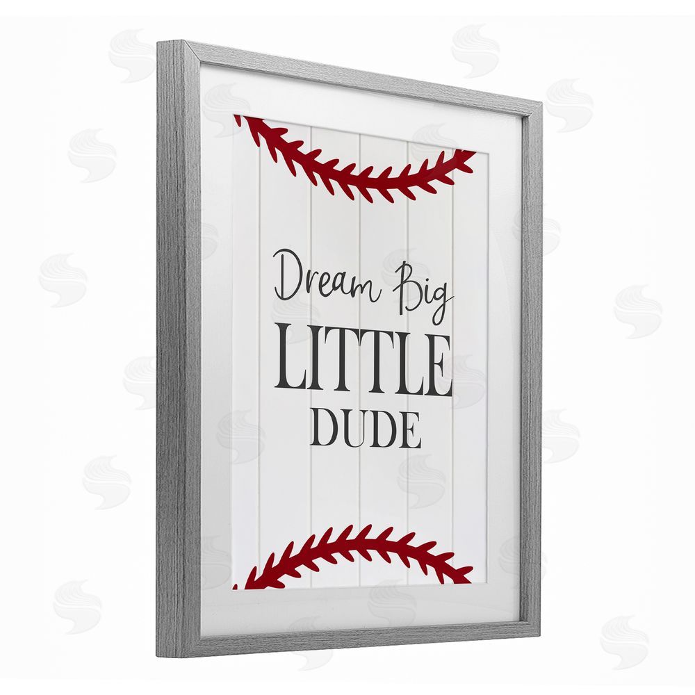 Christine Simpson Art Dream Big Baseball Motivation Gray Framed Print Under Glass with White Mat Wall Art