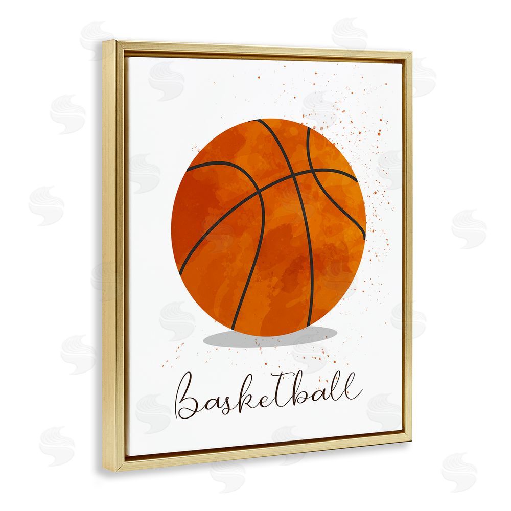 Christine Simpson Art Let's Play Ball Basketball Gold Floating Frame Canvas Wall Art Print