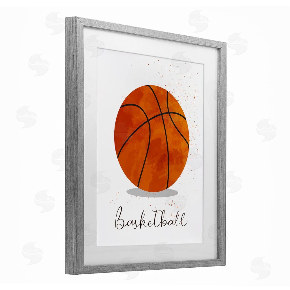 Christine Simpson Art Let's Play Ball Basketball Gray Framed Print Under Glass with White Mat Wall Art