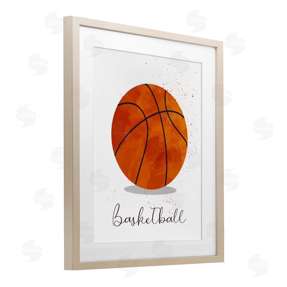 Christine Simpson Art Let's Play Ball Basketball Birch Framed Print Under Glass with White Mat Wall Art