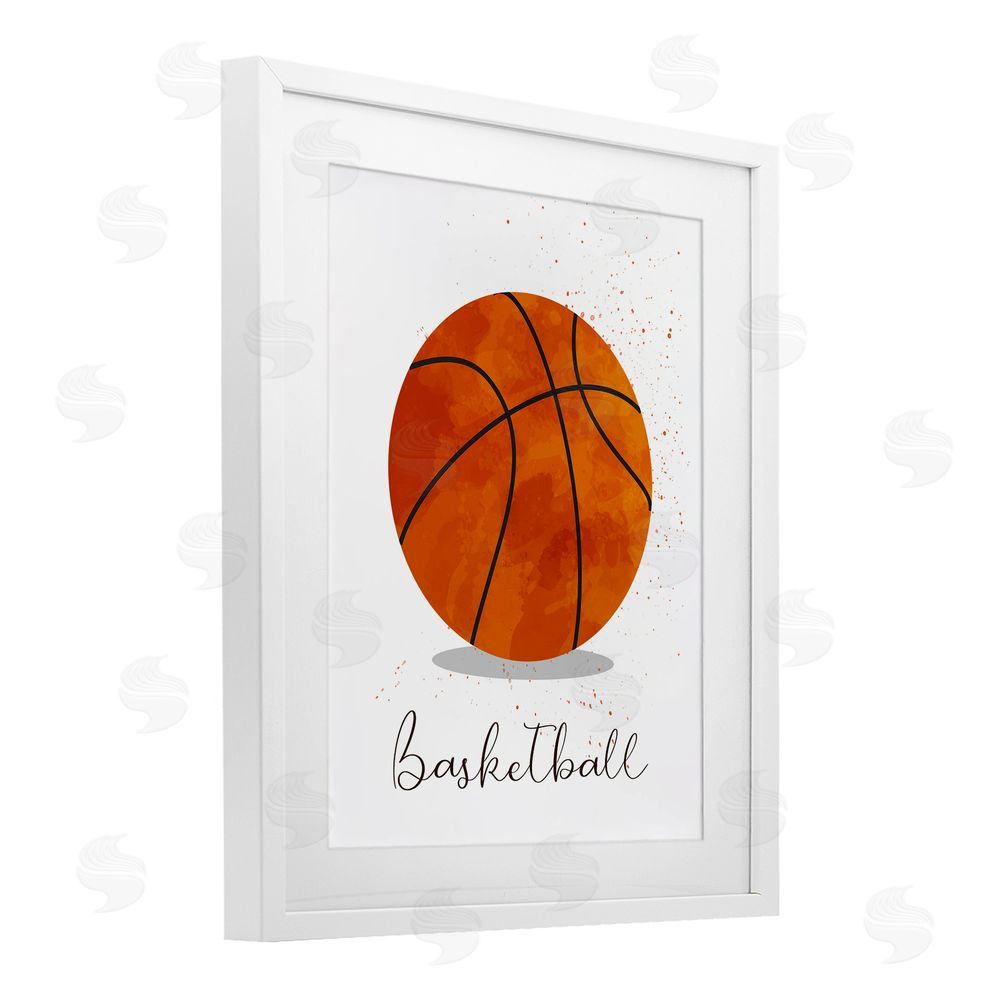 Christine Simpson Art Let's Play Ball Basketball White Framed Print Under Glass with Mat Wall Art