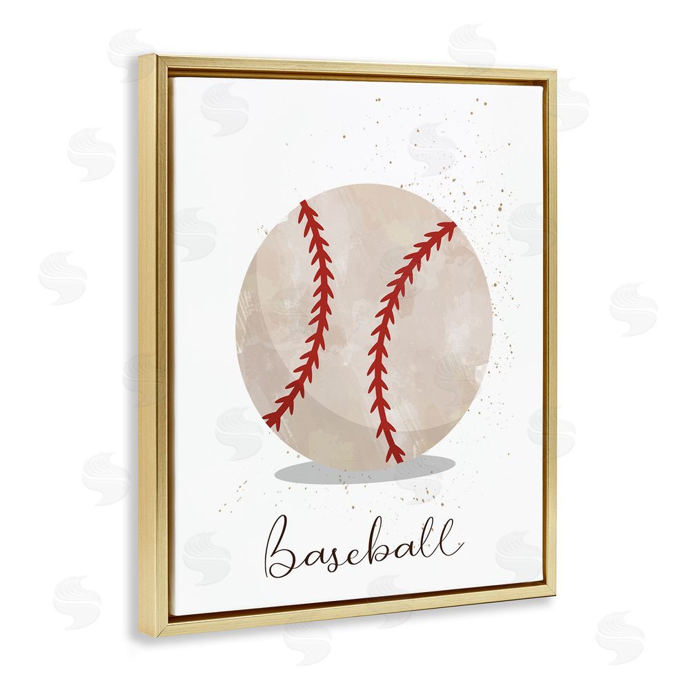Christine Simpson Art Let's Play Ball Baseball Gold Floating Frame Canvas Wall Art Print