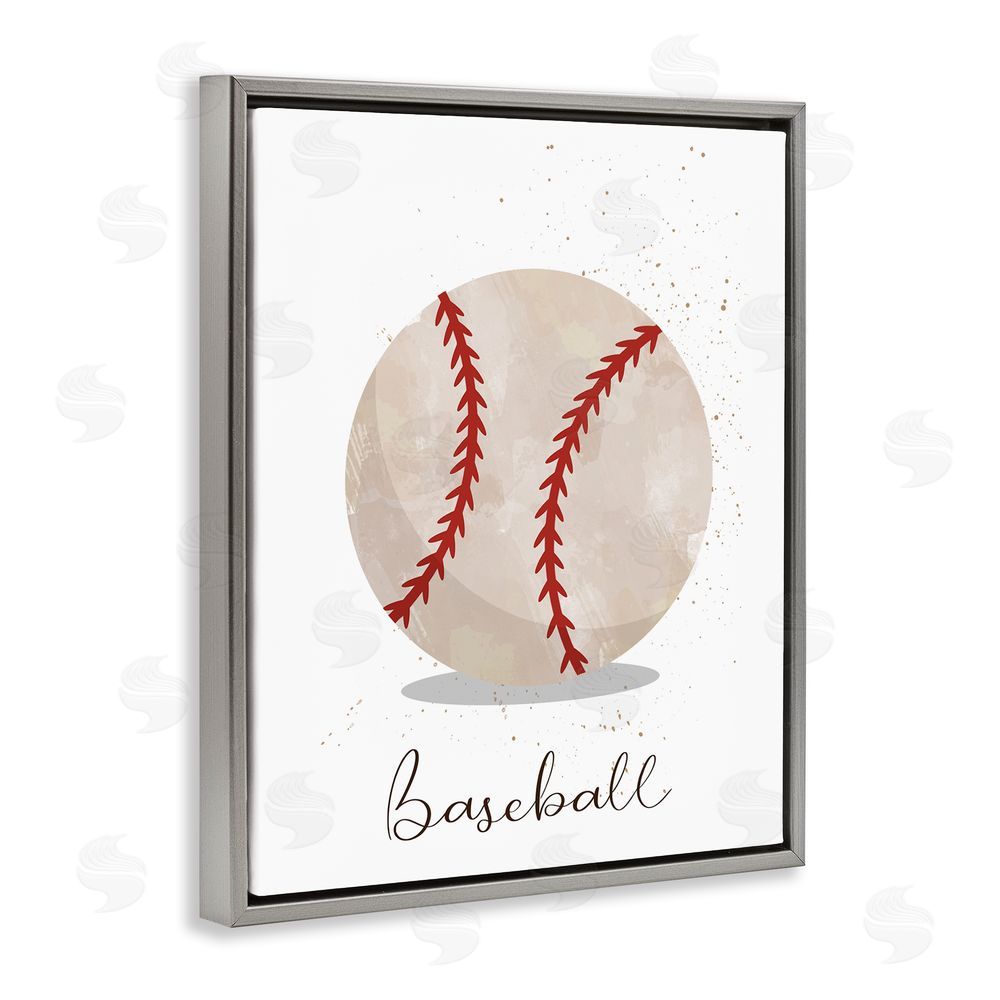 Christine Simpson Art Let's Play Ball Baseball Gray Floating Frame Canvas Wall Art Print