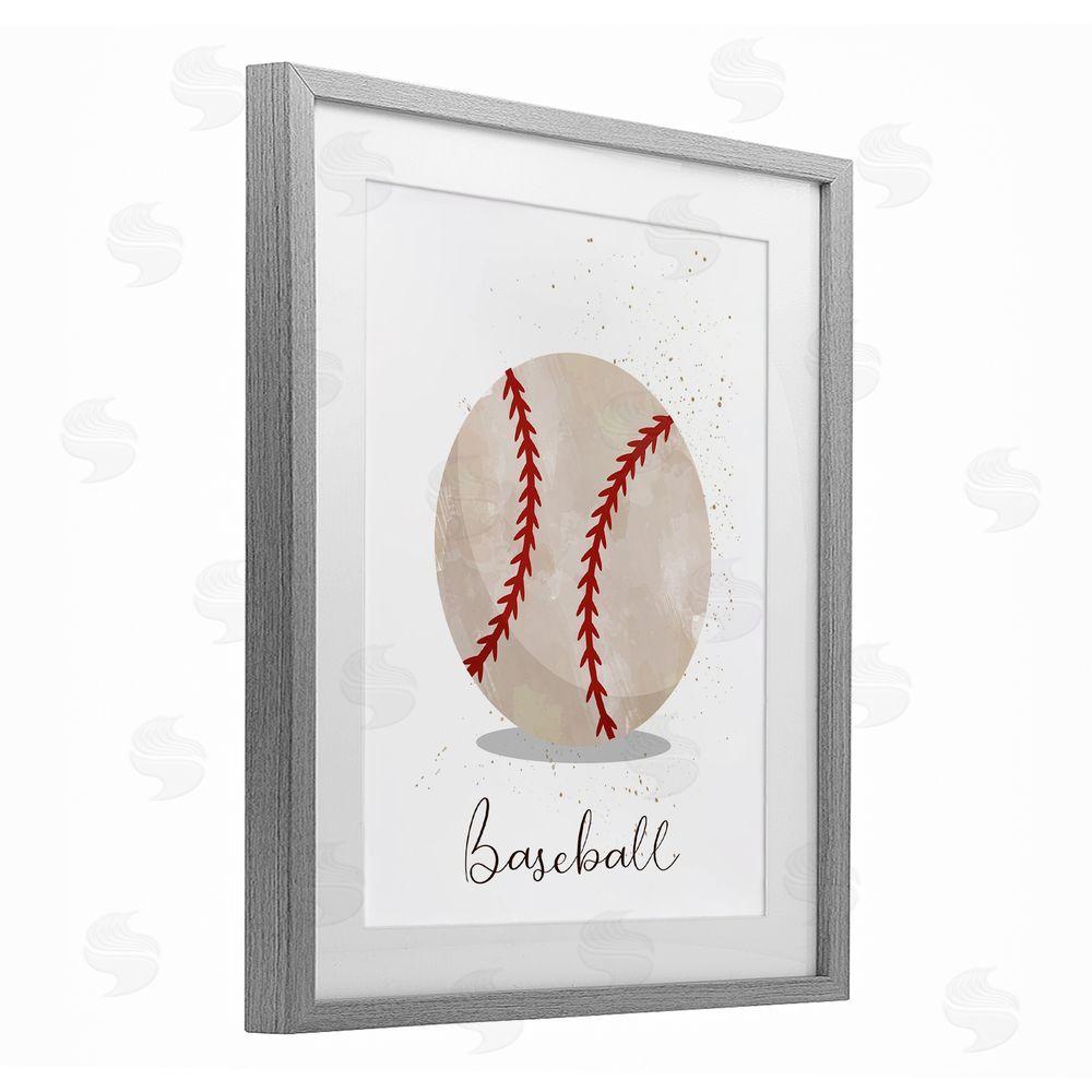 Christine Simpson Art Let's Play Ball Baseball Gray Framed Print Under Glass with White Mat Wall Art