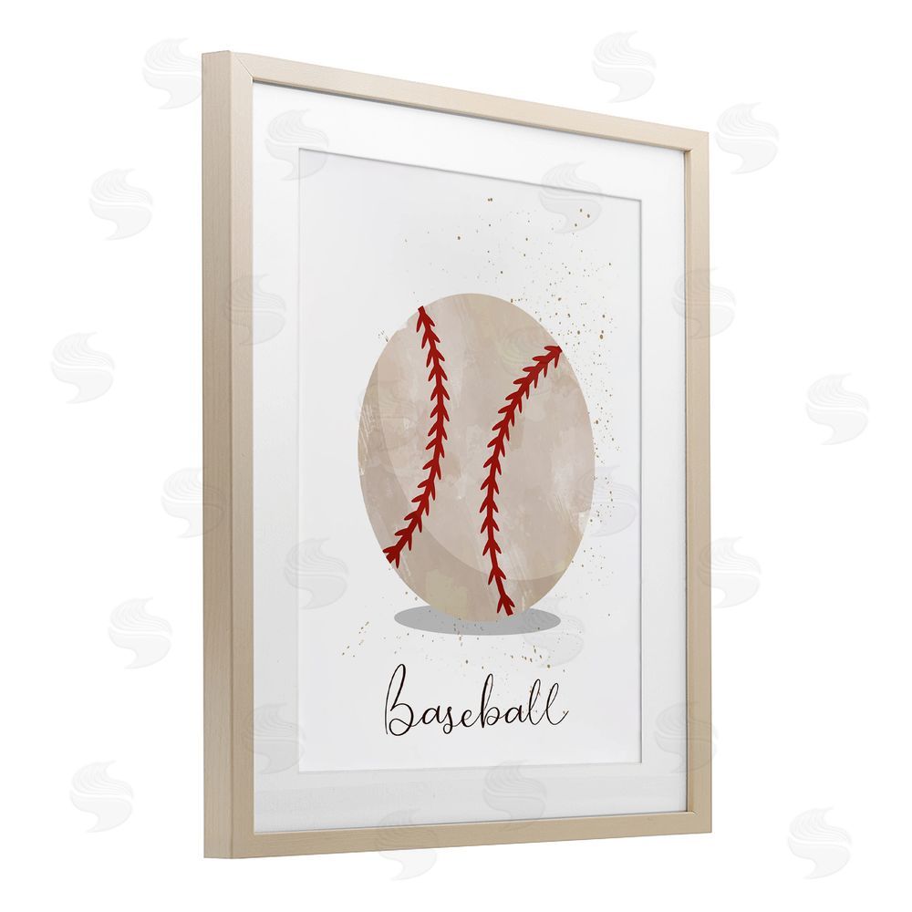 Christine Simpson Art Let's Play Ball Baseball Birch Framed Print Under Glass with White Mat Wall Art
