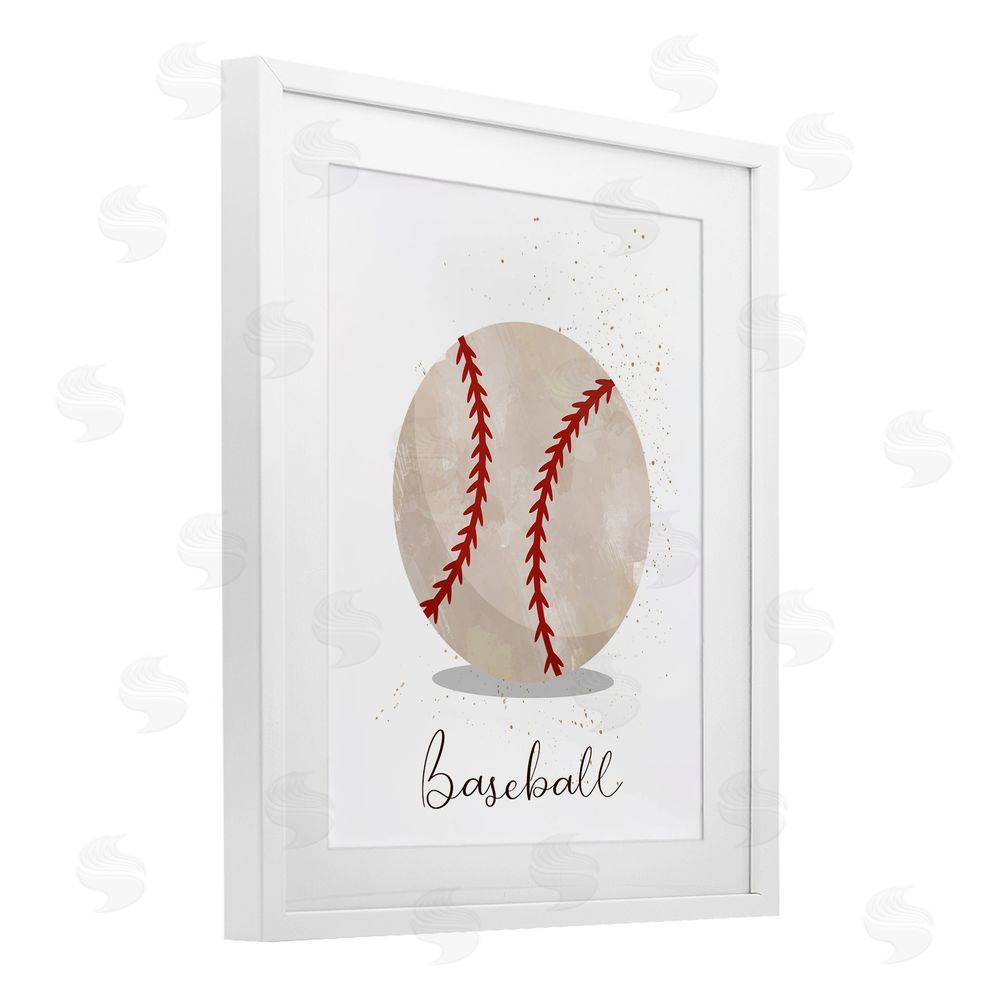 Christine Simpson Art Let's Play Ball Baseball White Framed Print Under Glass with Mat Wall Art