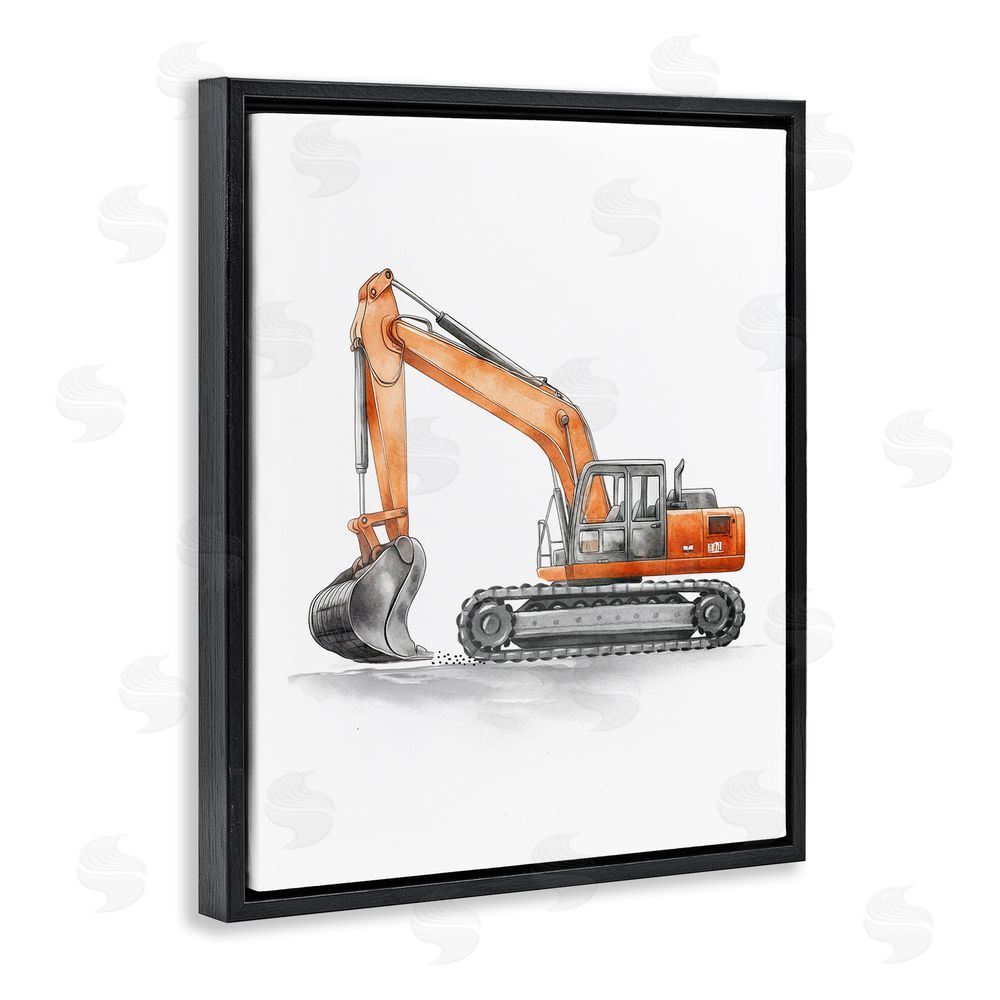Christine Simpson Art Working Trucks Excavator Black Floating Frame Canvas Wall Art Print