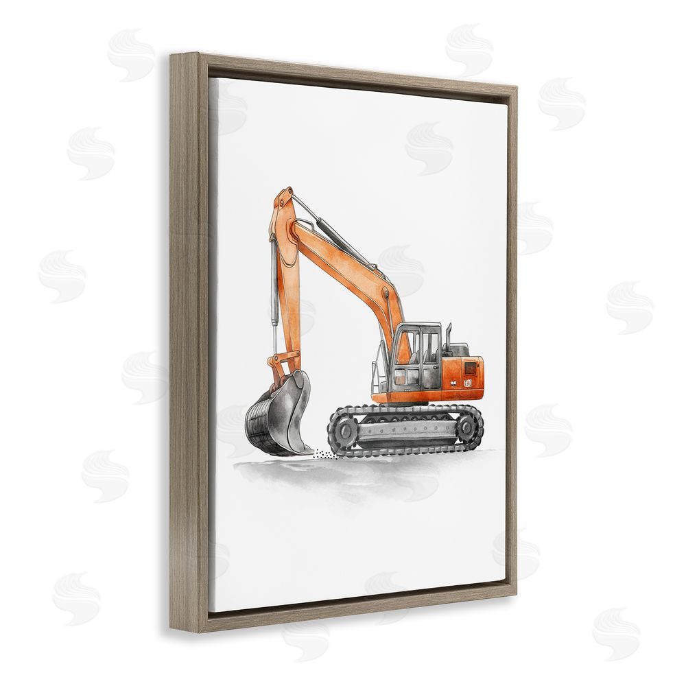 Christine Simpson Art Working Trucks Excavator Brown Floating Frame Canvas Wall Art Print