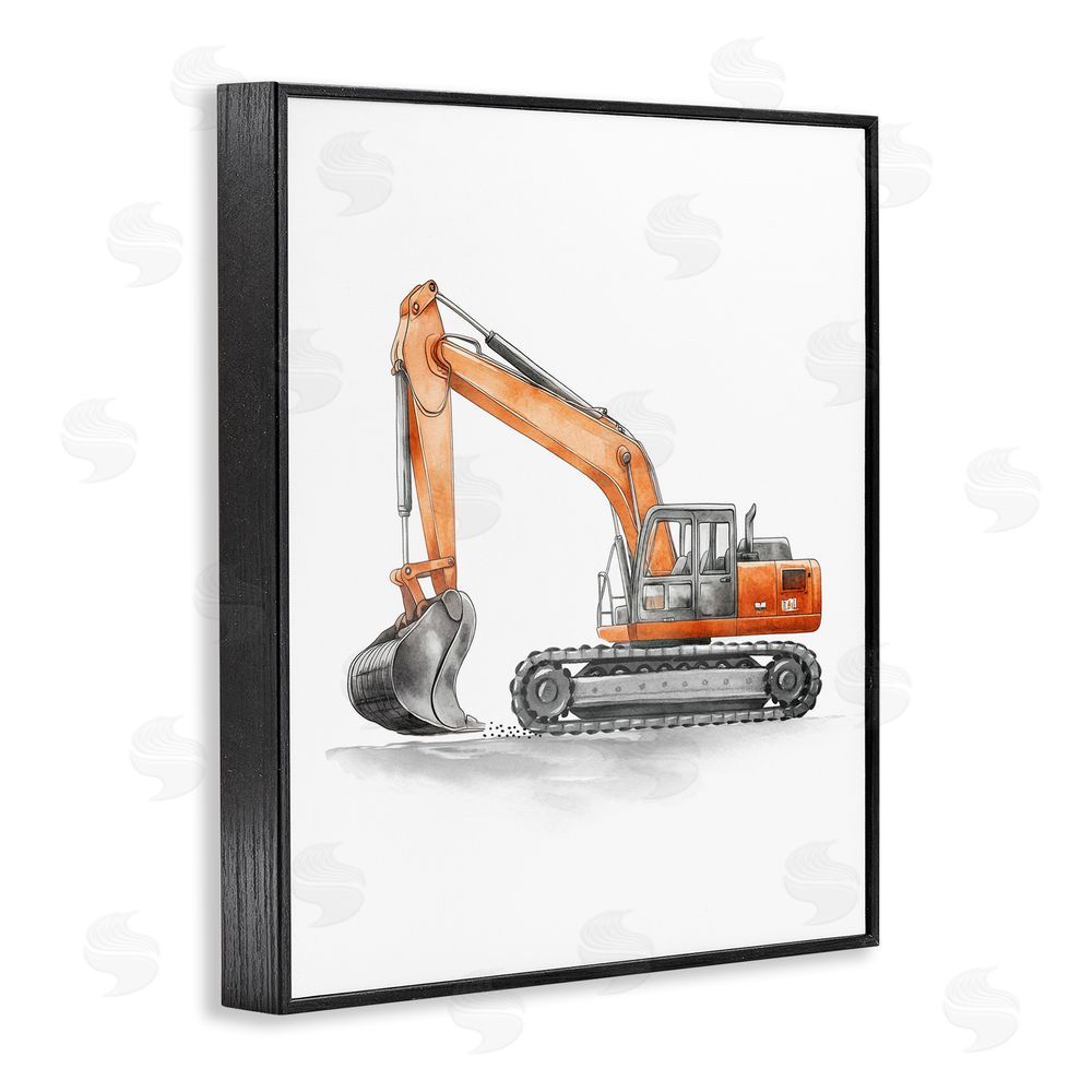 Christine Simpson Art Working Trucks Excavator Black Framed Giclee Wall Art Print