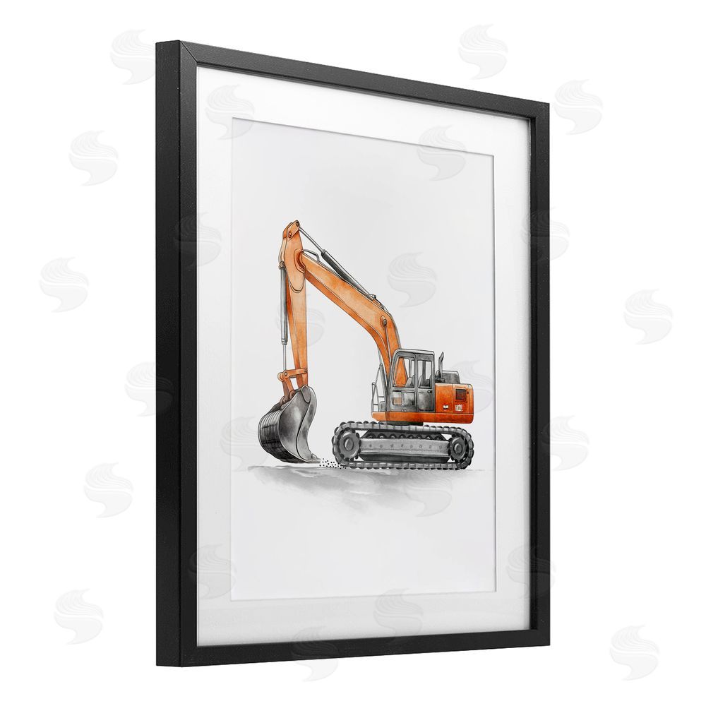 Christine Simpson Art Working Trucks Excavator Black Framed Print Under Glass with White Mat Wall Art