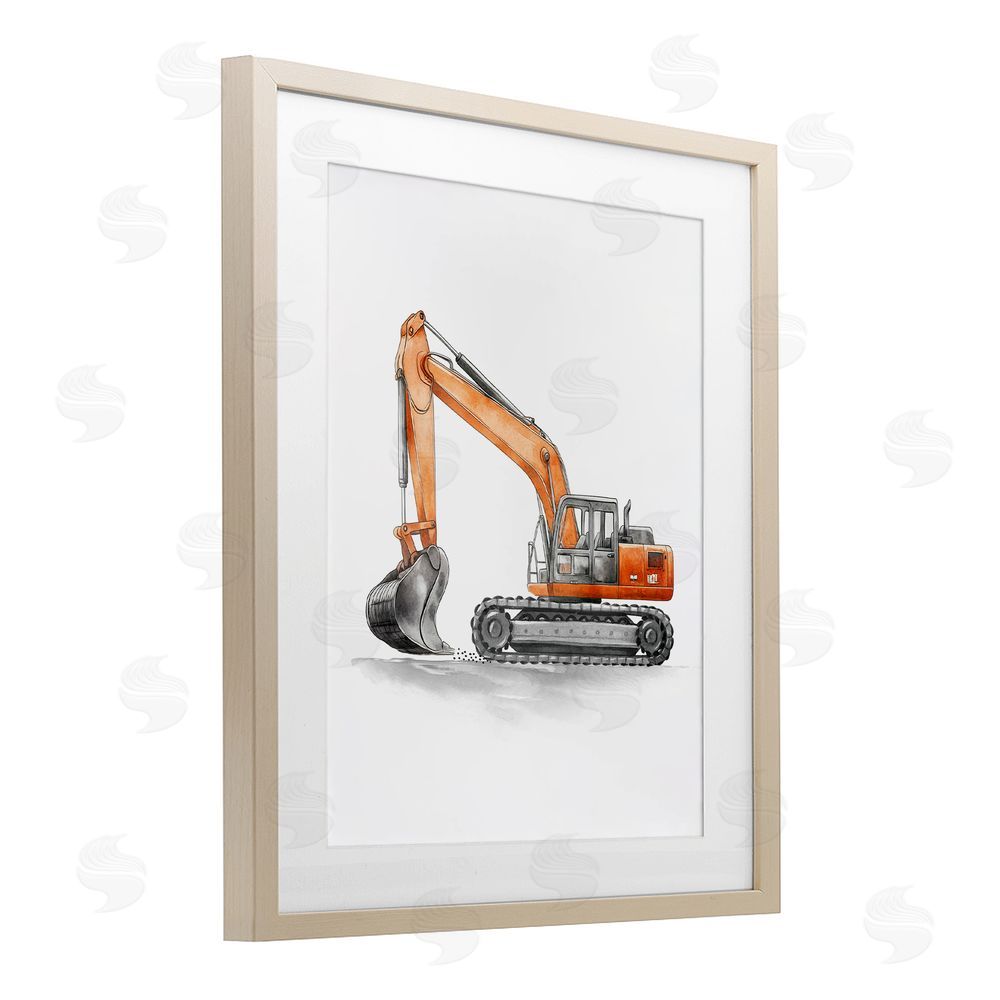 Christine Simpson Art Working Trucks Excavator Birch Framed Print Under Glass with White Mat Wall Art