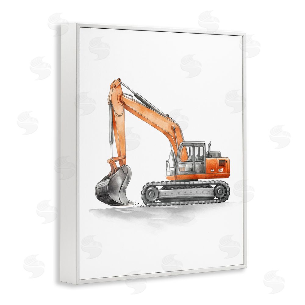 Christine Simpson Art Working Trucks Excavator White Framed Giclee Wall Art Print