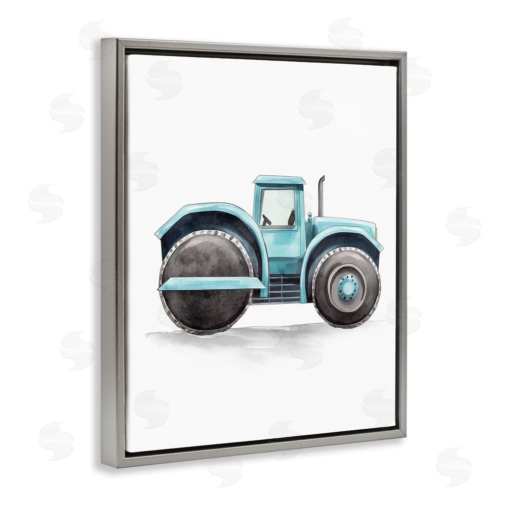 Christine Simpson Art Working Trucks Tractor Gray Floating Frame Canvas Wall Art Print