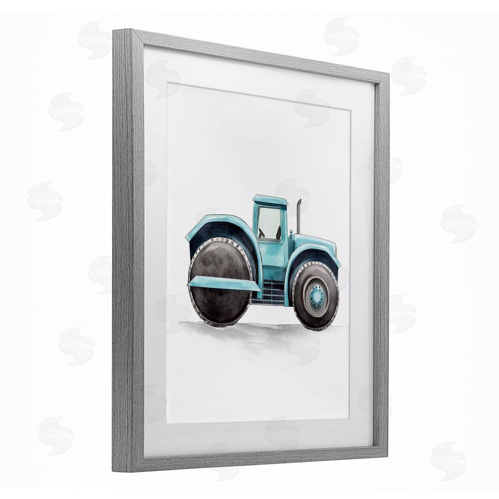 Christine Simpson Art Working Trucks Tractor Gray Framed Print Under Glass with White Mat Wall Art
