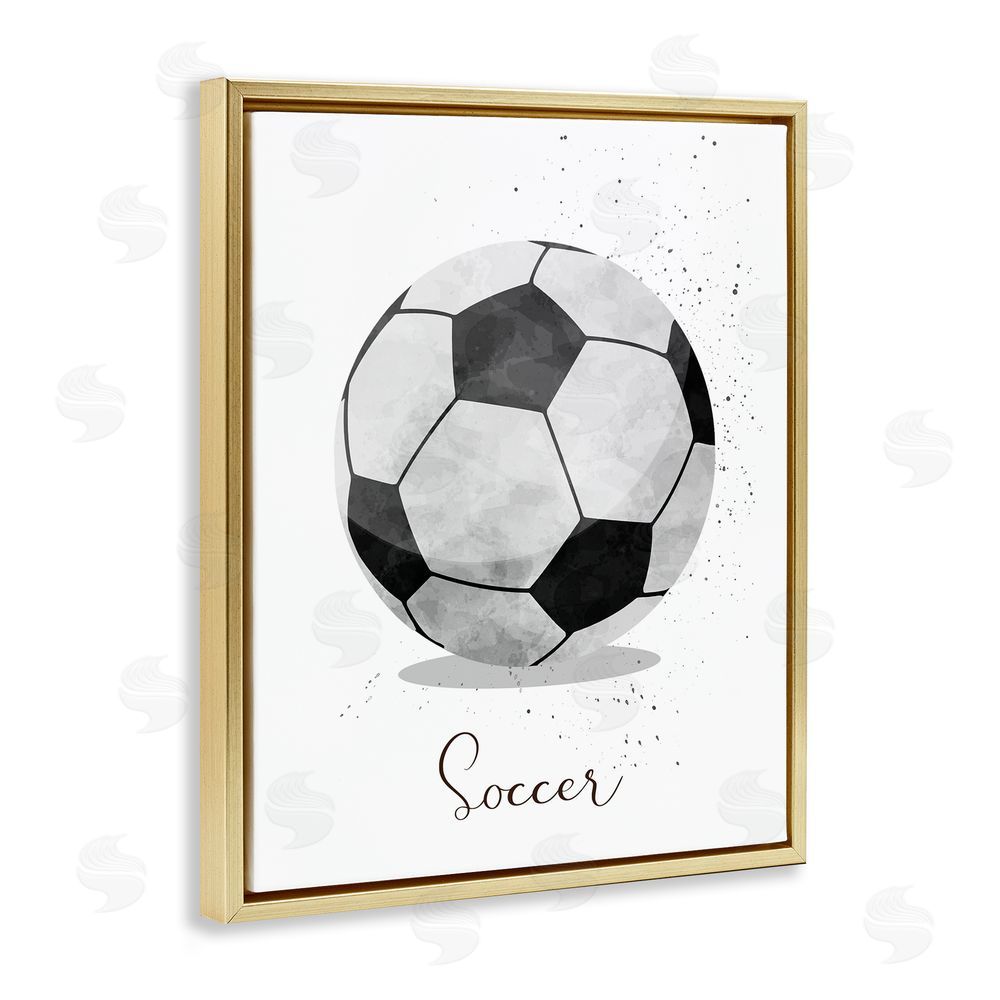 Christine Simpson Art Let's Play Ball Soccer Gold Floating Frame Canvas Wall Art Print
