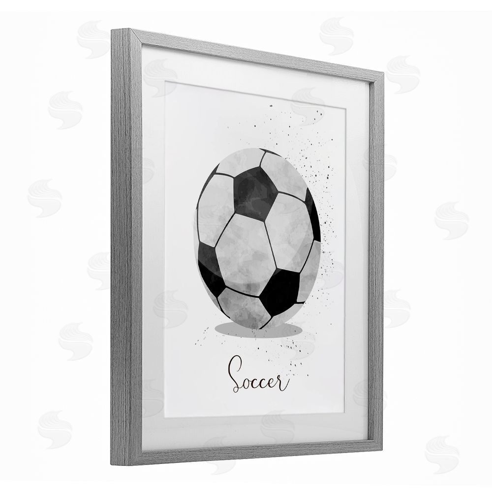 Christine Simpson Art Let's Play Ball Soccer Gray Framed Print Under Glass with White Mat Wall Art