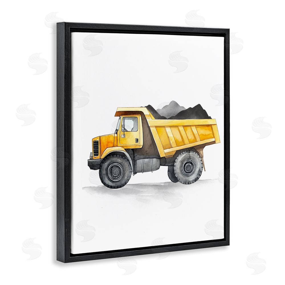 Christine Simpson Art Working Trucks Dump Vehicle Black Floating Frame Canvas Wall Art Print