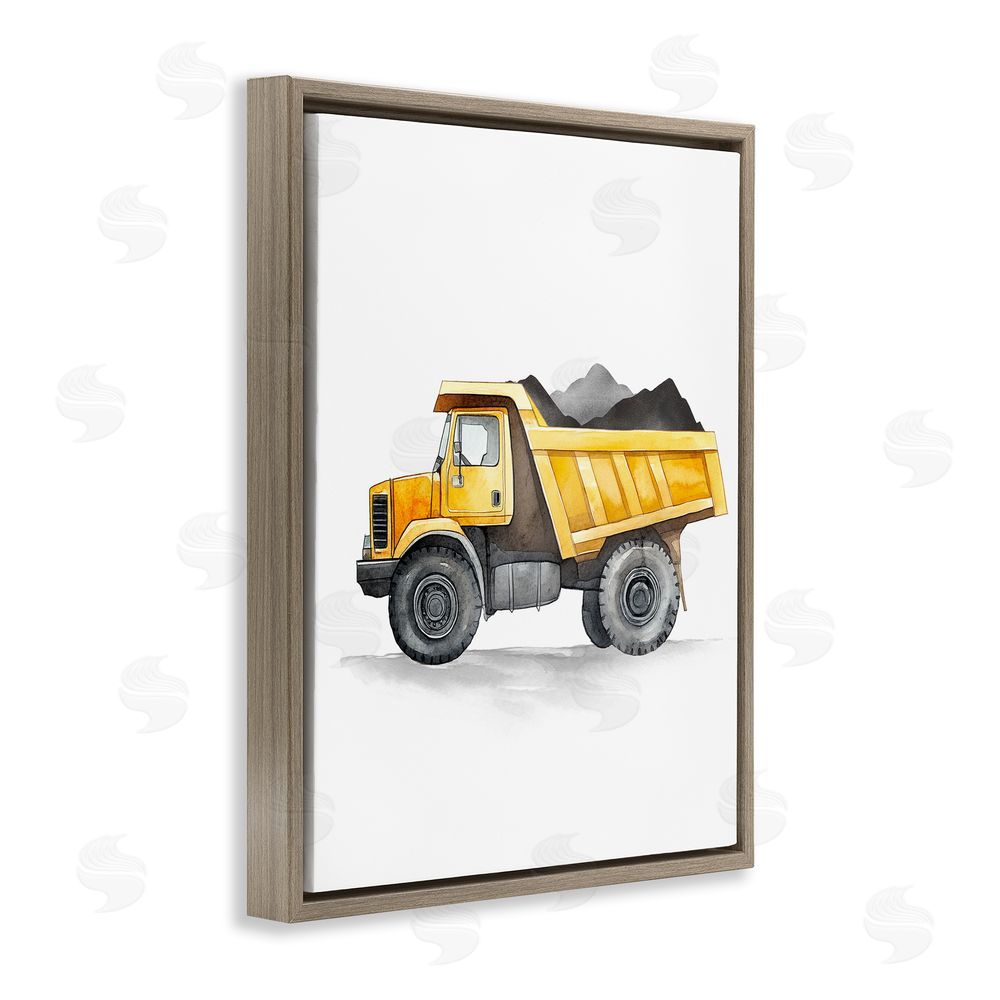 Christine Simpson Art Working Trucks Dump Vehicle Brown Floating Frame Canvas Wall Art Print