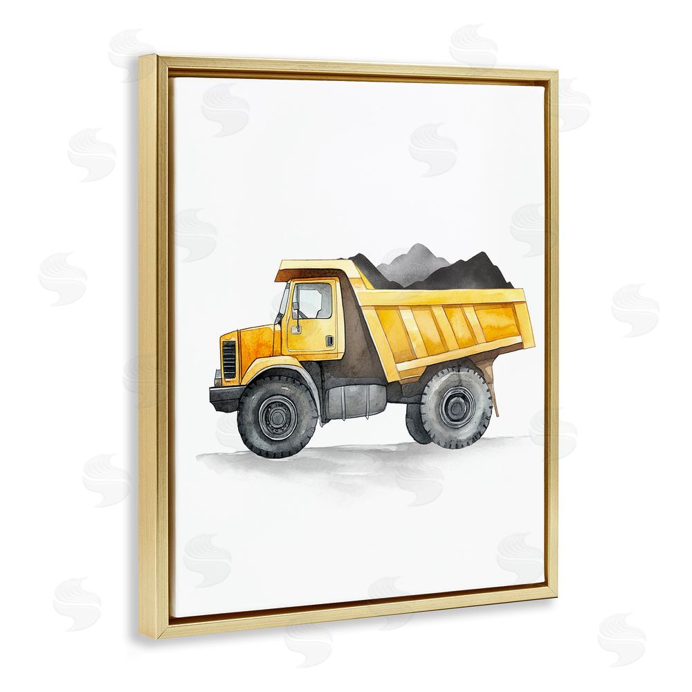Christine Simpson Art Working Trucks Dump Vehicle Gold Floating Frame Canvas Wall Art Print
