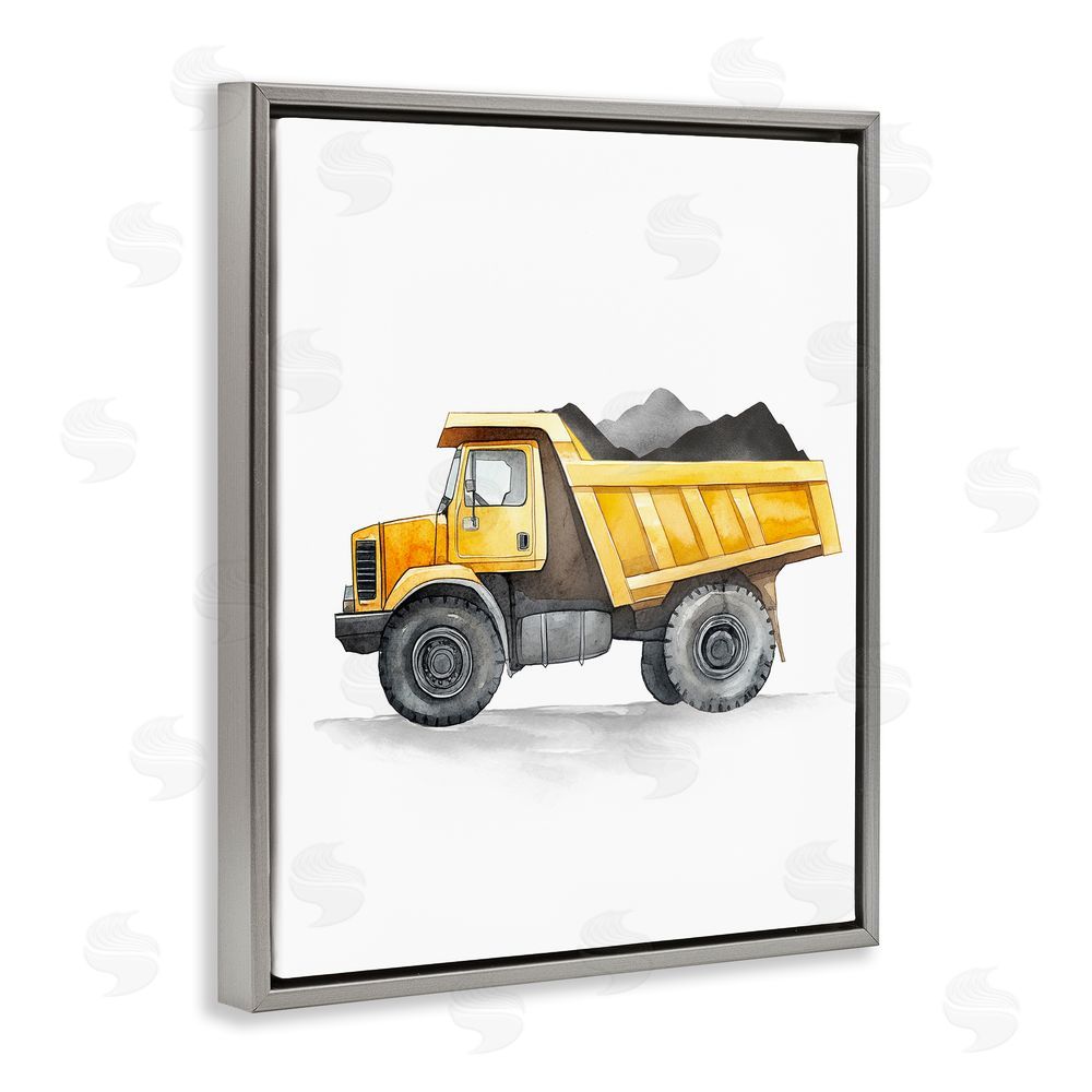 Christine Simpson Art Working Trucks Dump Vehicle Gray Floating Frame Canvas Wall Art Print