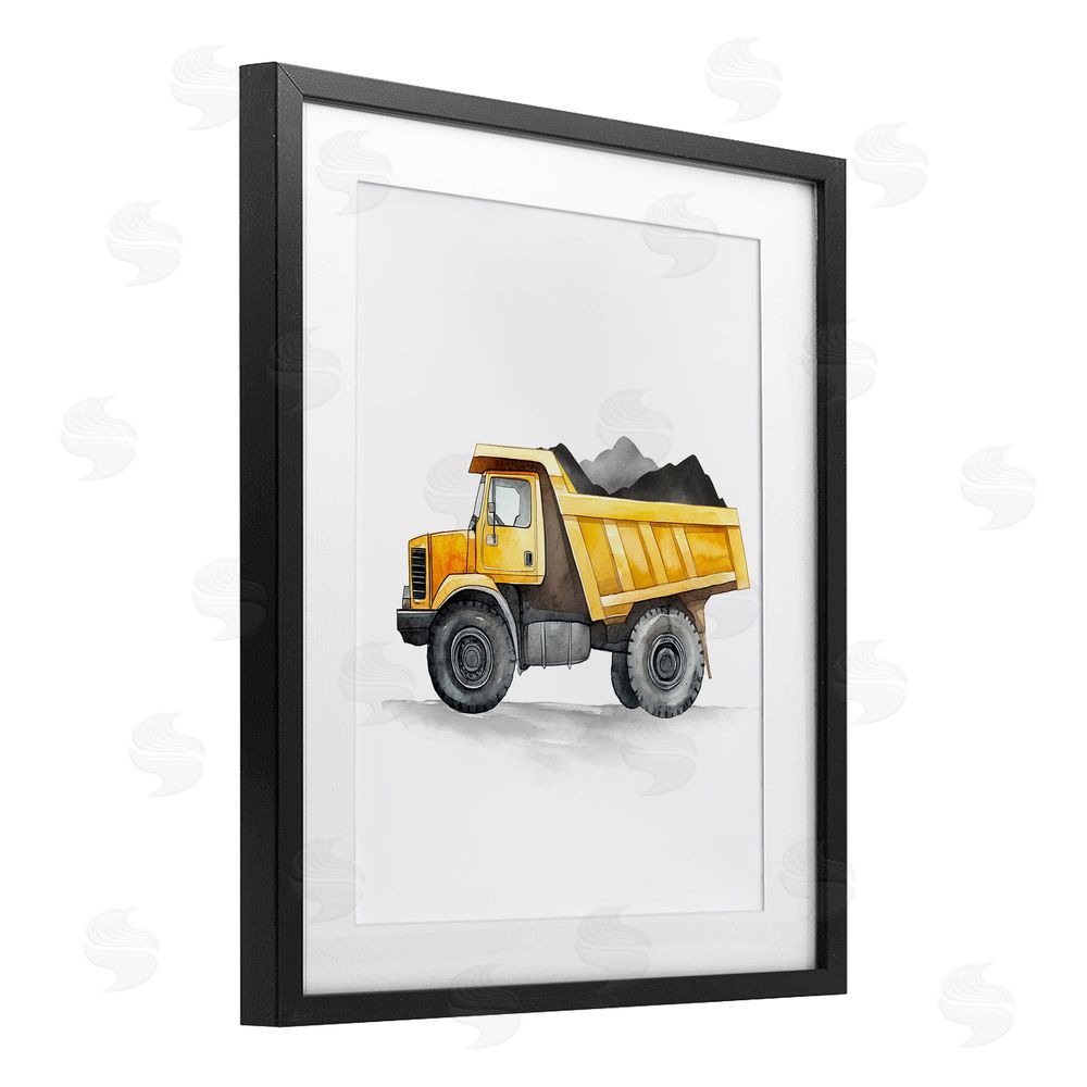Christine Simpson Art Working Trucks Dump Vehicle Black Framed Print Under Glass with White Mat Wall Art