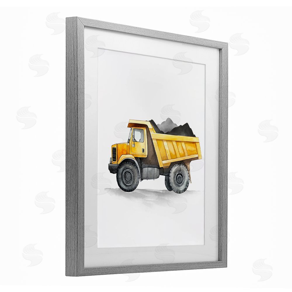 Christine Simpson Art Working Trucks Dump Vehicle Gray Framed Print Under Glass with White Mat Wall Art