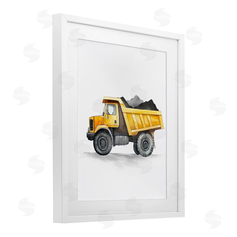 Christine Simpson Art Working Trucks Dump Vehicle White Framed Print Under Glass with Mat Wall Art