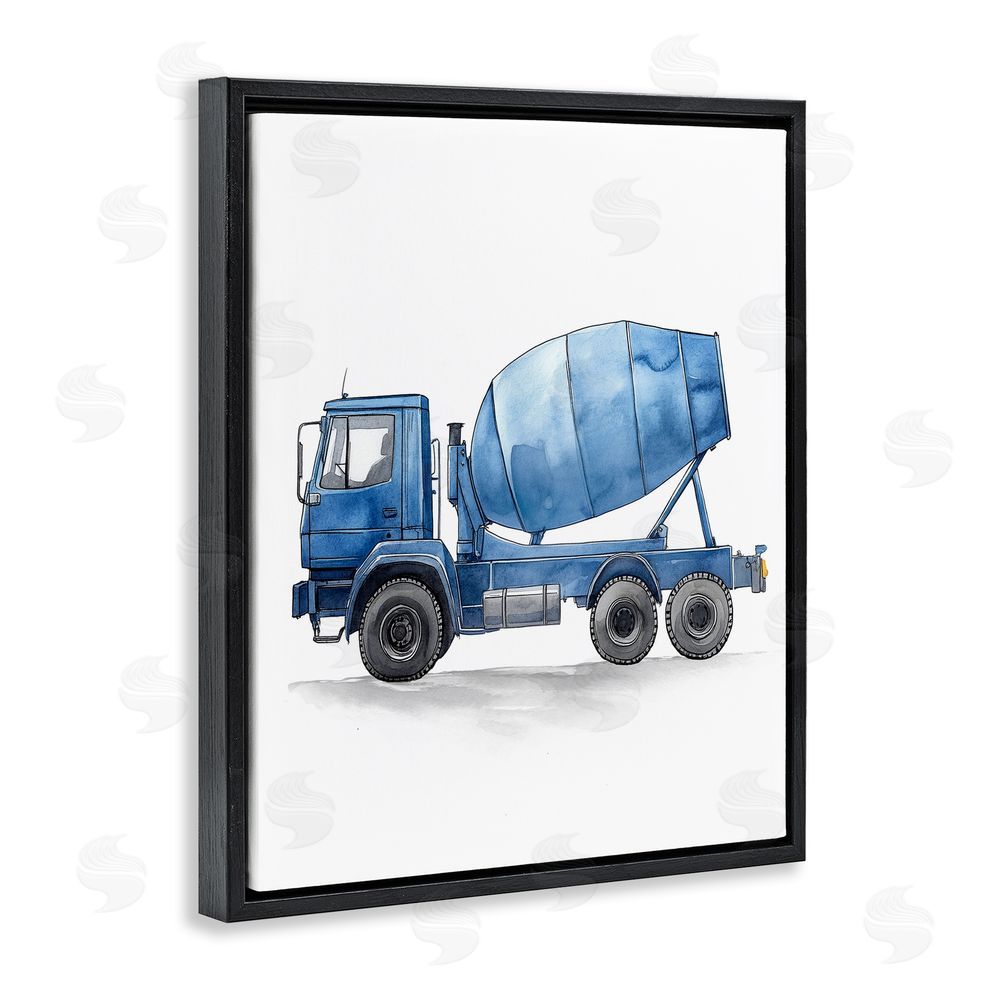 Christine Simpson Art Working Trucks Cement Black Floating Frame Canvas Wall Art Print