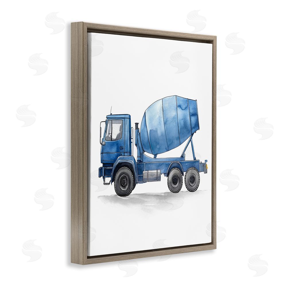 Christine Simpson Art Working Trucks Cement Brown Floating Frame Canvas Wall Art Print