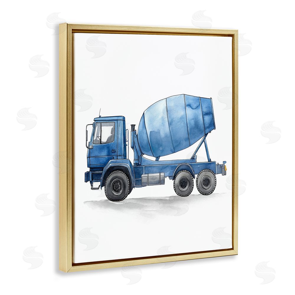 Christine Simpson Art Working Trucks Cement Gold Floating Frame Canvas Wall Art Print