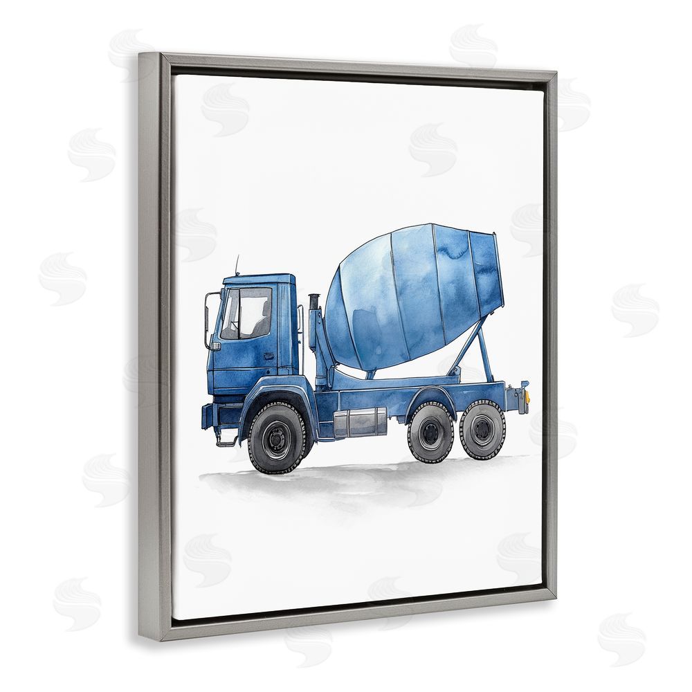 Christine Simpson Art Working Trucks Cement Gray Floating Frame Canvas Wall Art Print