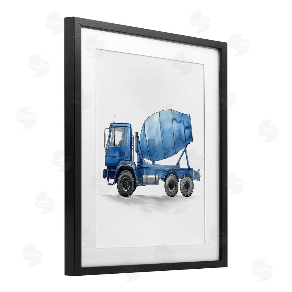 Christine Simpson Art Working Trucks Cement Black Framed Print Under Glass with White Mat Wall Art