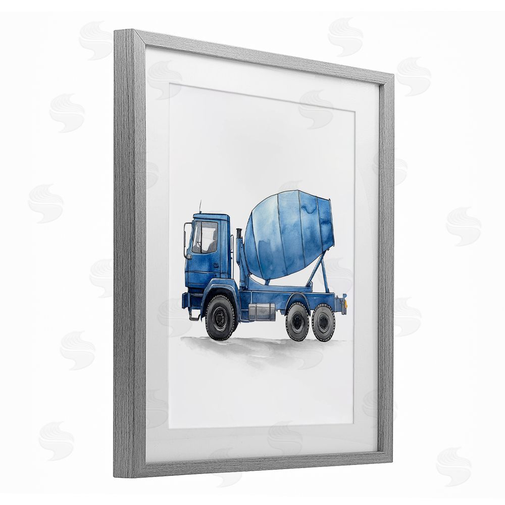 Christine Simpson Art Working Trucks Cement Gray Framed Print Under Glass with White Mat Wall Art