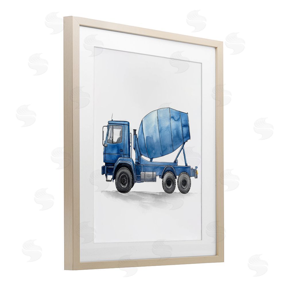Christine Simpson Art Working Trucks Cement Birch Framed Print Under Glass with White Mat Wall Art