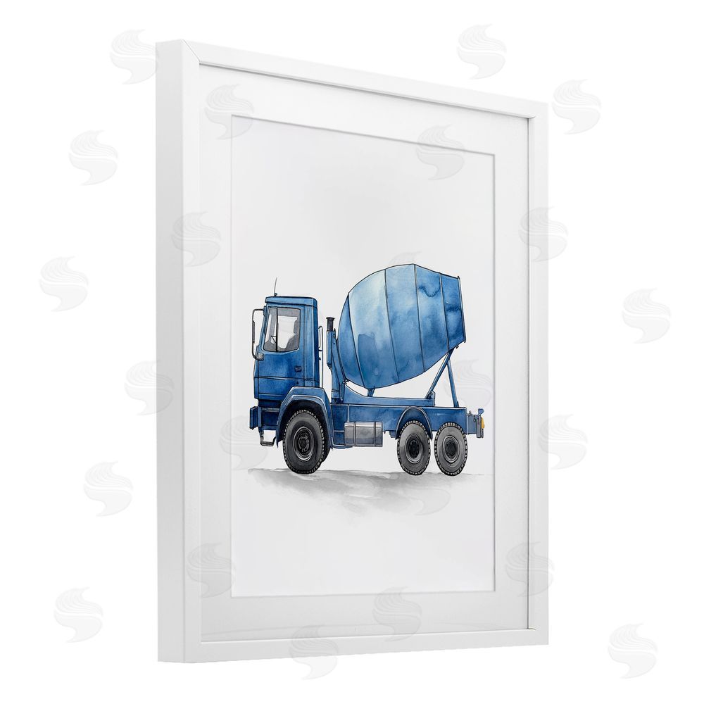 Christine Simpson Art Working Trucks Cement White Framed Print Under Glass with Mat Wall Art