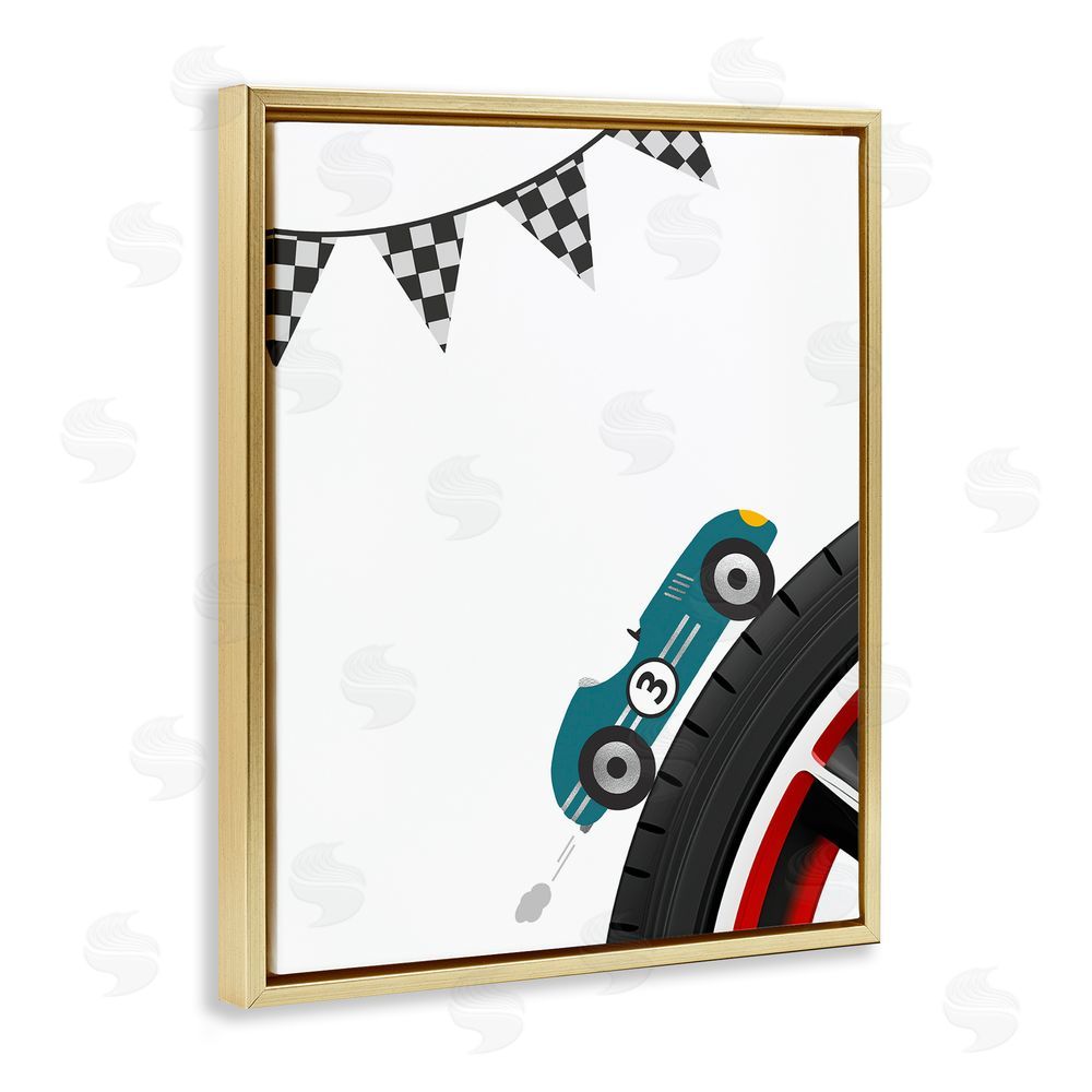 Christine Simpson Art Fast Lane Racecar Gold Floating Frame Canvas Wall Art Print